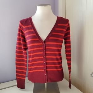 Striped v neck button down cardigan
